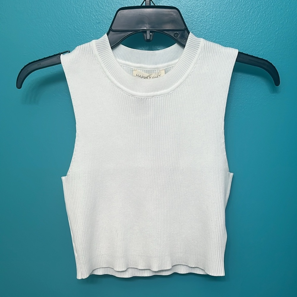 Ribbed White Sleeveless Crop Top